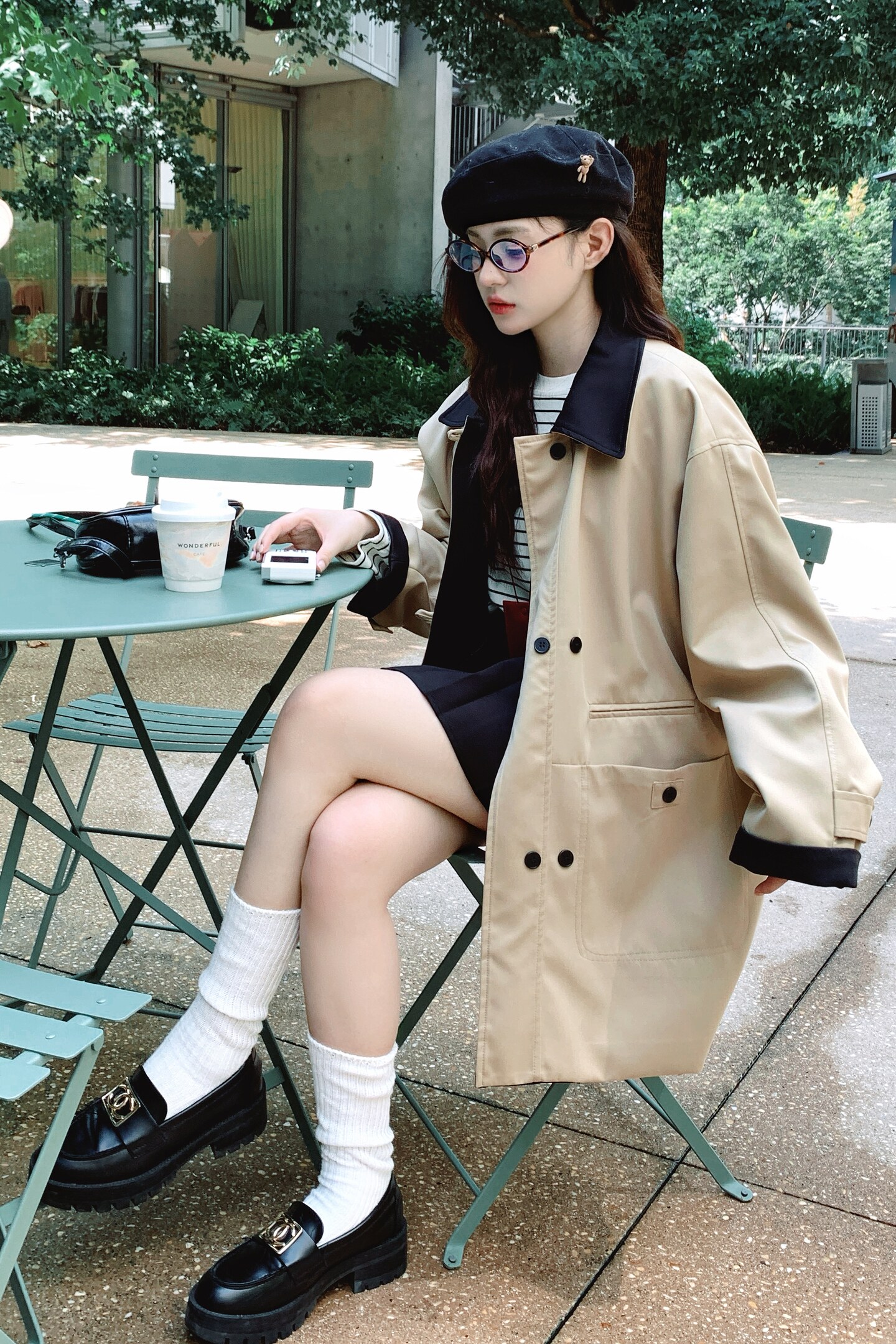 现货新款春秋韩系撞色中长款学院风风衣外套8725p155k238,女装风衣,浙宝186