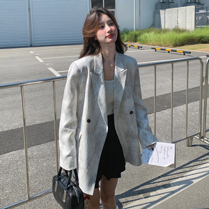 韩版高级感扎染西装外套女2025春秋季新款宽松显瘦设计感休闲上衣图片
