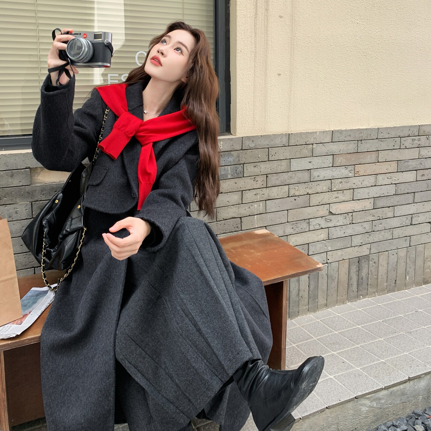 手发图现货长款马甲+外套两件套双面呢大衣套装8125p415k698,女装毛呢外套,浙宝186