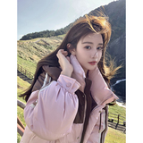 现货秋冬撞色拼接连帽加厚羽绒服2507p300k528，女装羽绒服，浙宝186