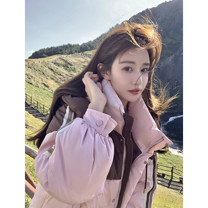 秋冬撞色拼接连帽加厚羽绒服 2507p300k528图片
