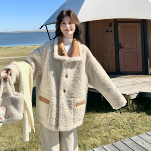2025冬季韩系温柔慵懒风两面穿短外套女皮毛一体宽松加厚保暖棉衣图片