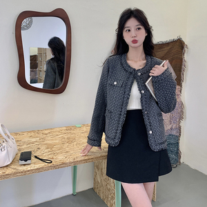 灰色小香风外套女2025春秋新款韩系高级感气质显瘦小个子短款上衣