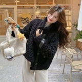 秋冬新款黑色百搭羊羔毛皮毛一体外套8157p225k358，女装棉衣/棉服，浙宝186