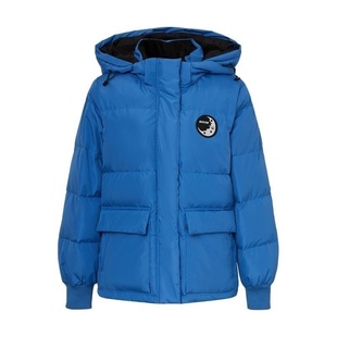 美特斯邦威女羽绒服冬季 连帽可拆蓝色舒适保暖鸭绒休闲上衣外套