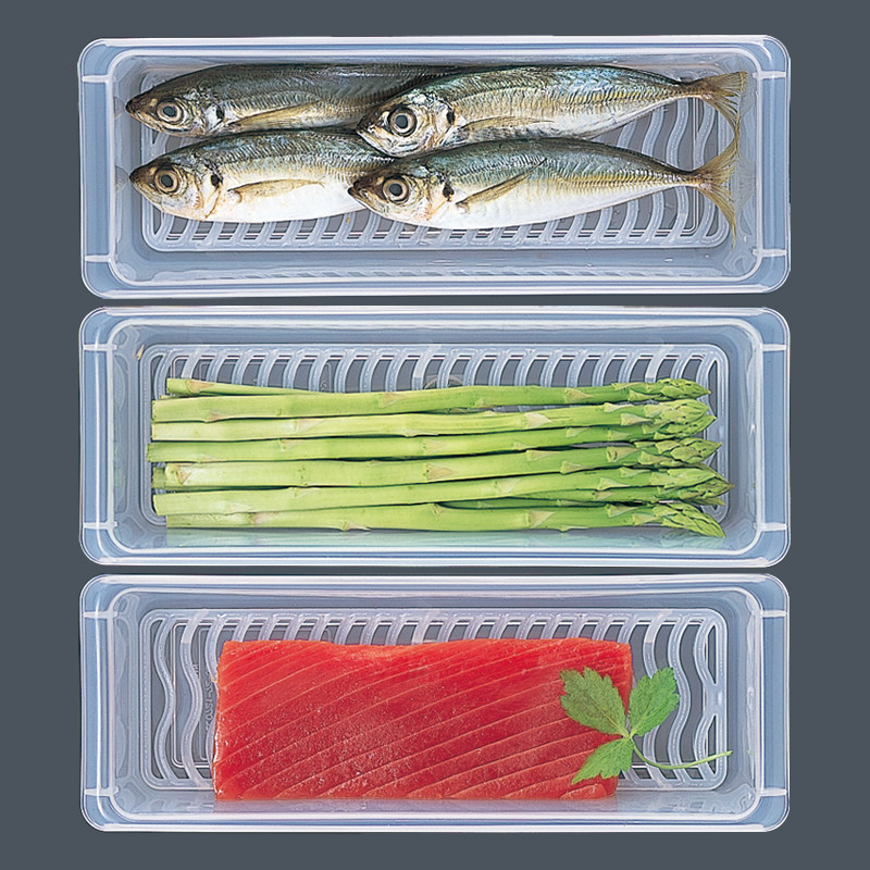 透明长方形保鲜盒装鱼盒密封罐冰箱食品收纳盒沥水冷冻冷藏保鲜盒