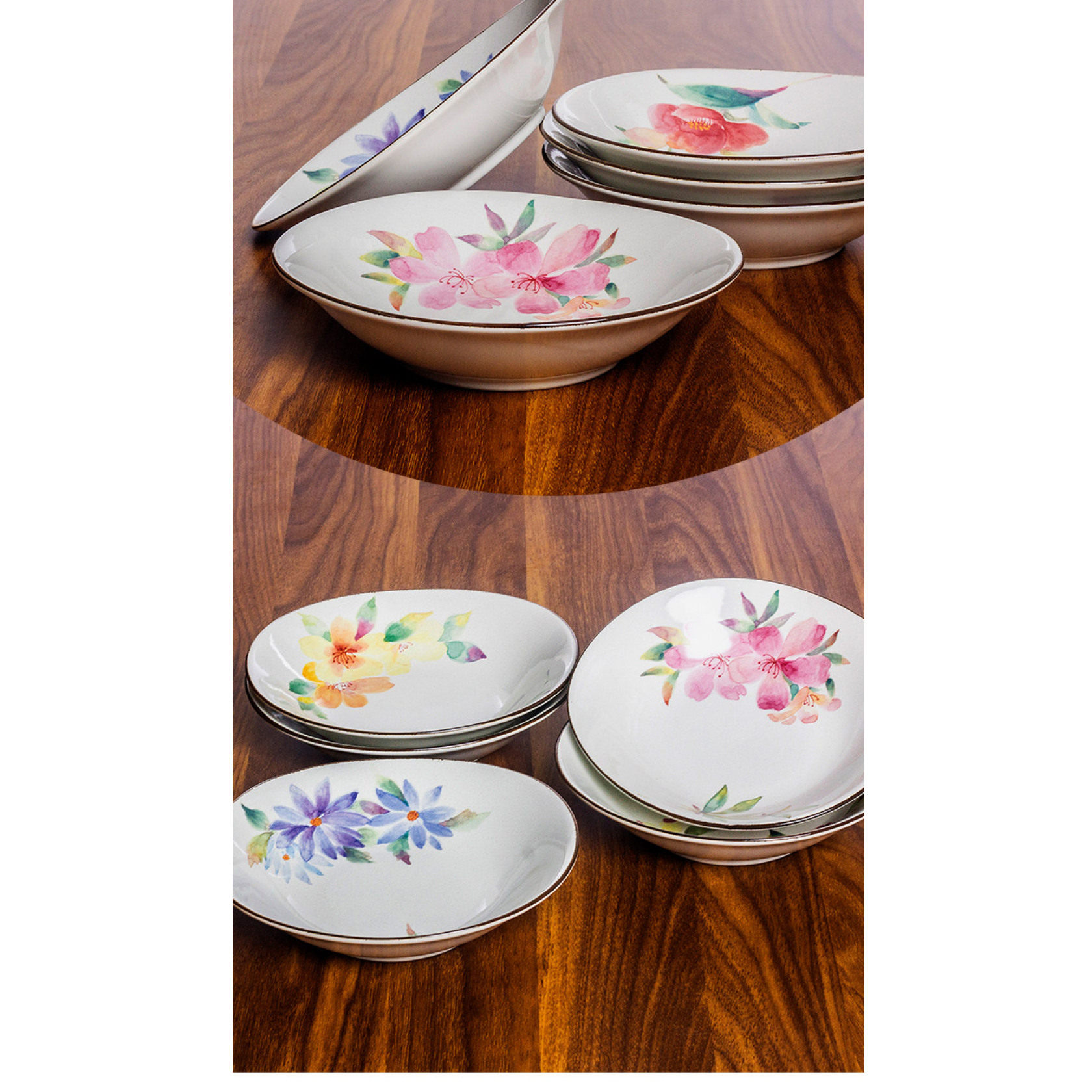 日本进口CERAMIC 和蓝高端手绘餐具套装5入盘异形盘餐盘