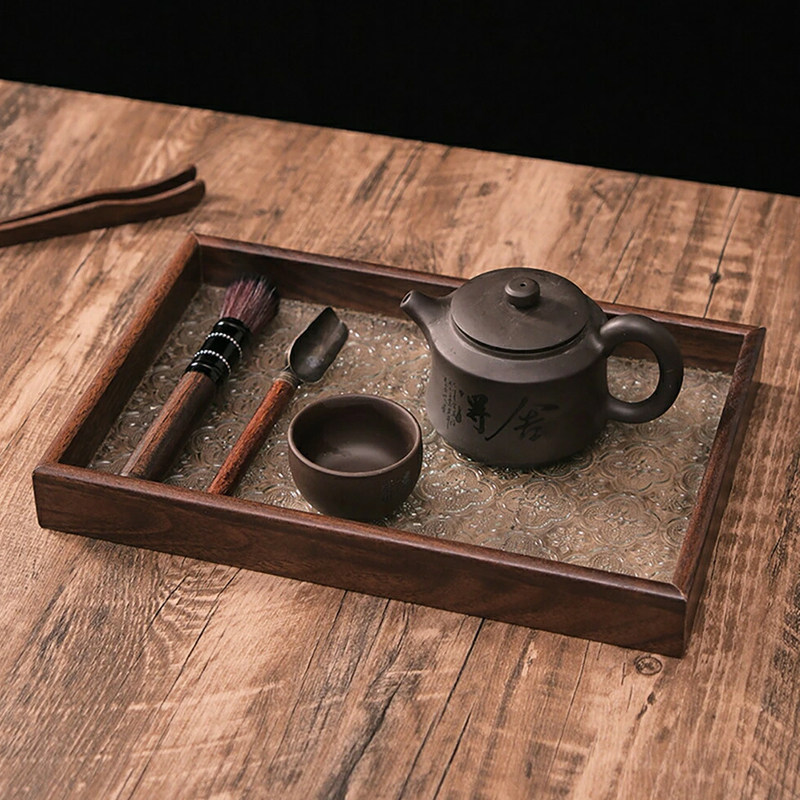 海棠压花玻璃托盘复古长方形茶盘复古收纳摆件茶水杯子水果点心盘,餐饮具,茶盘,淘宝优惠券,粉丝福利购,淘宝优惠卷