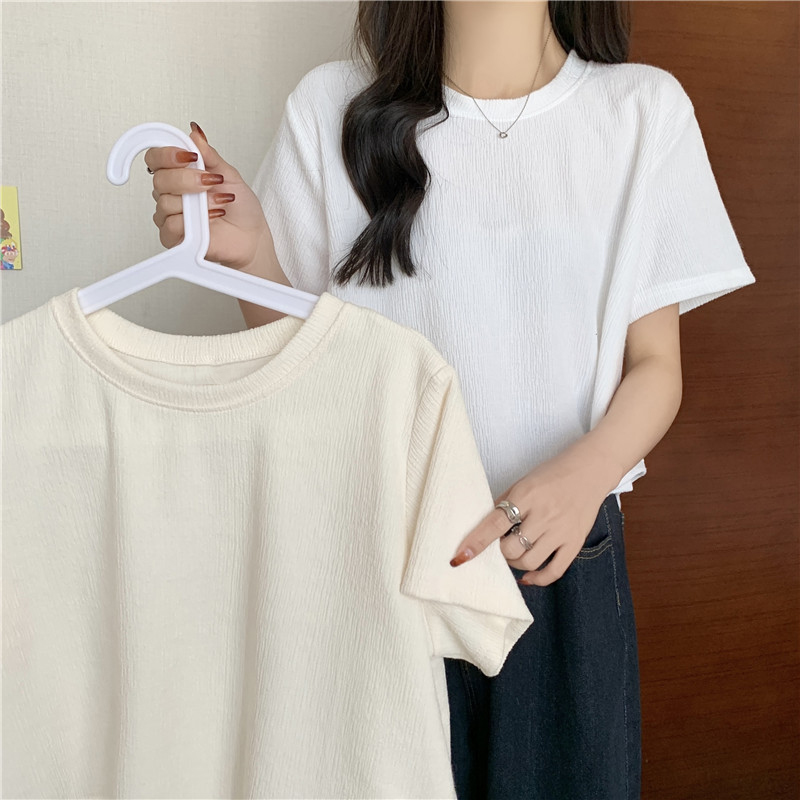 不规则前短后长短袖T恤女夏装宽松韩版设计感小众短款半袖上衣服