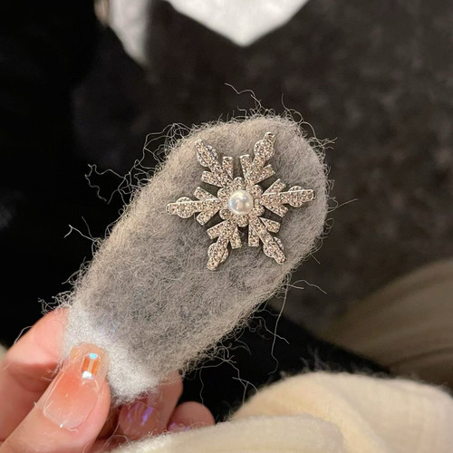 诸暨珍珠 5-6mm天然淡水真珍珠发夹 毛绒雪花款秋冬送礼自带跑量