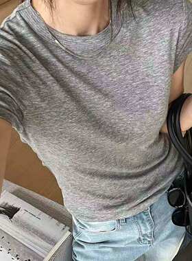 RUNXI闰熙9845 天丝羊毛小飞袖百搭春夏短袖T恤女短款修身小上衣