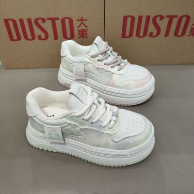 大东单网小白鞋女鞋2025春夏新款休闲圆头系带中跟厚底舒适鞋1381