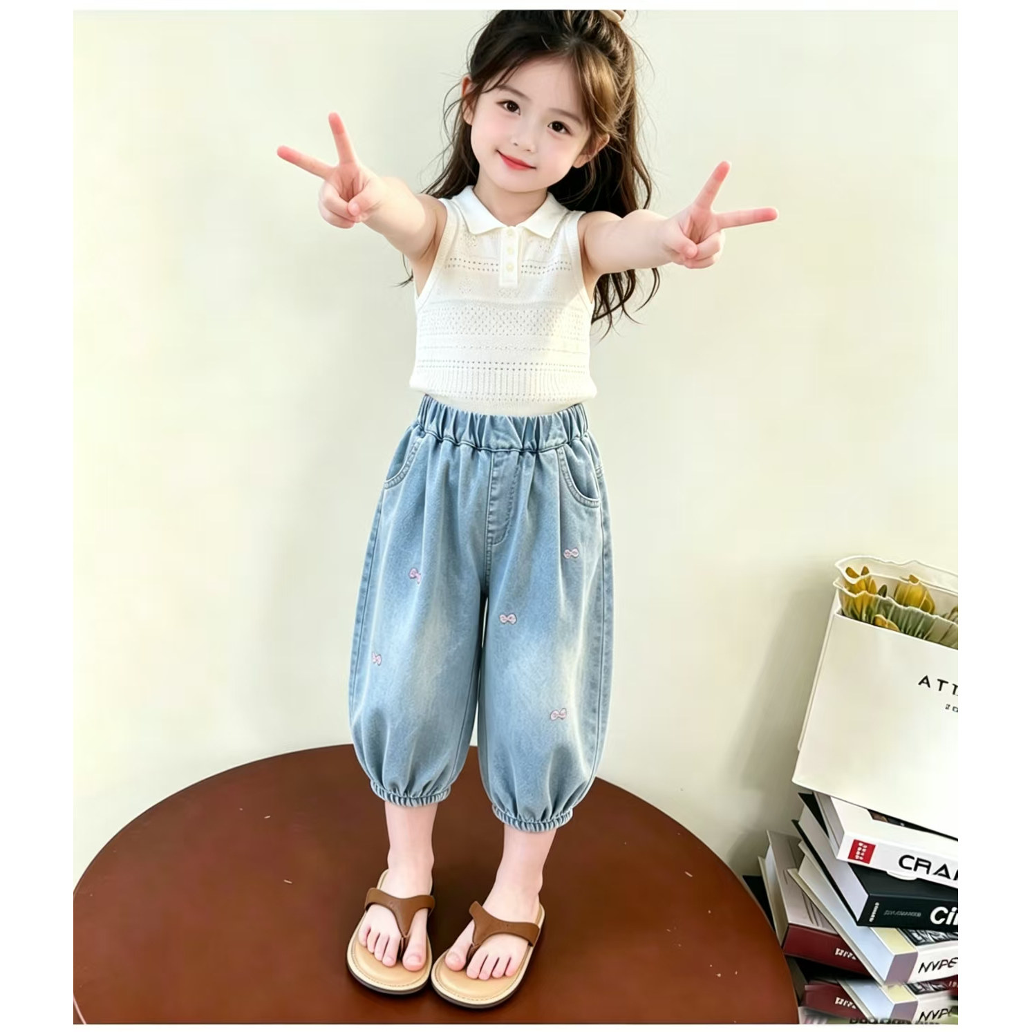 女童夏季新款儿童裤子2026薄款女宝夏装天丝牛仔防蚊裤宽松休闲裤