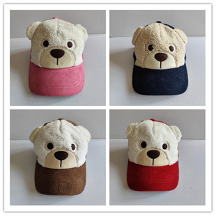 外贸原单尾货儿童秋冬新款 小熊棒球帽休闲百搭出游遮阳灯芯绒帽子
