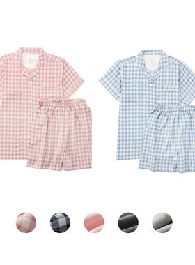 短袖短裤双层纱织睡衣套装女夏棉无侧缝无印日式良品情侣家居服