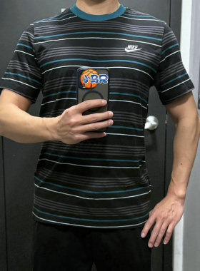 新款NIKE/耐克男装运动条纹撞色修身圆领休闲T恤短袖FD1359-010
