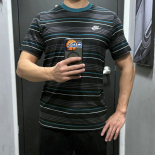 NIKE FD1359 耐克男装 圆领休闲T恤短袖 010 运动条纹撞色修身 新款