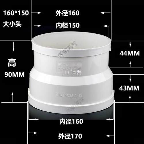 PVC异径接头200*180l大小