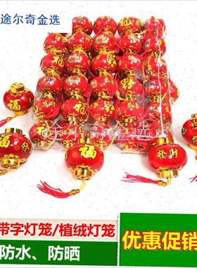 春节红色小灯笼挂饰盆景发财树金钱树蝴蝶兰花卉绿植Y吊挂件装饰