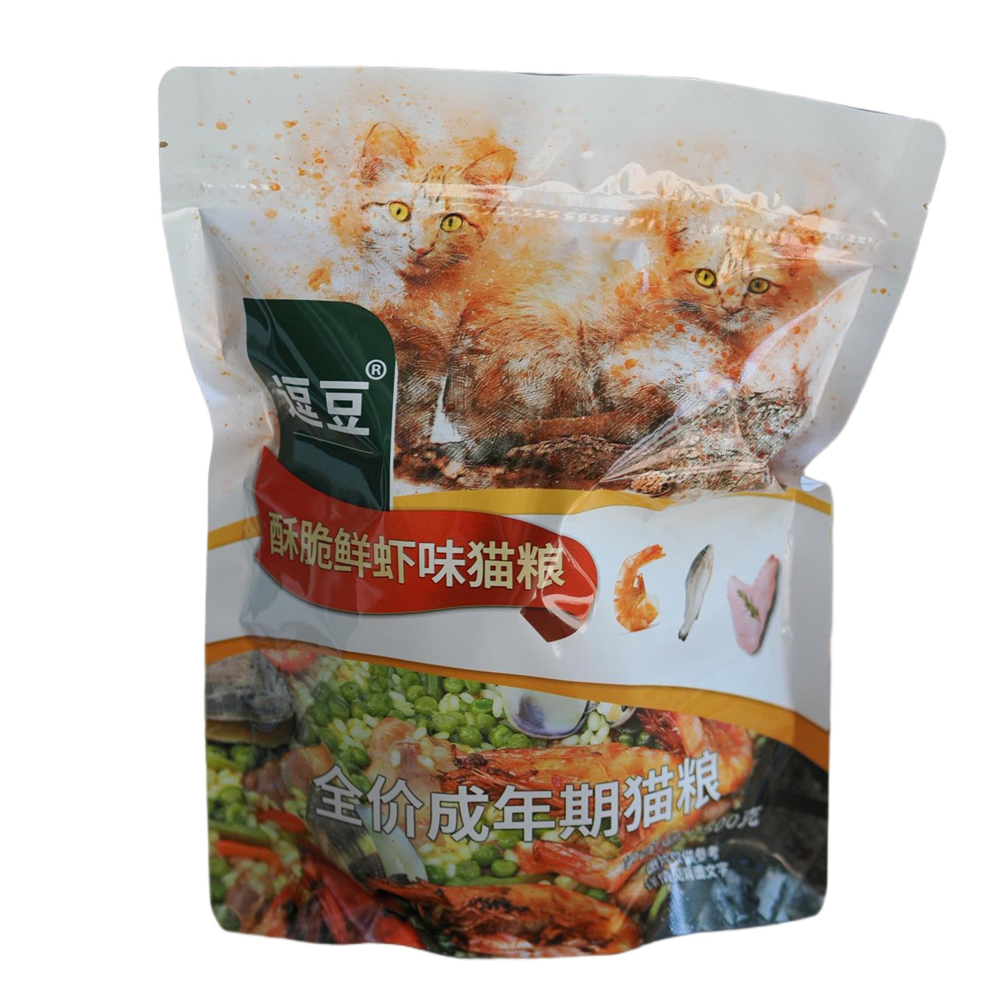 逗豆虾味猫粮5袋装豆豆猫粮膨化粮全价成猫粮全阶段500G鲜虾味
