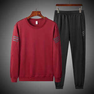 2020运动套装男秋冬季休闲爸爸装圆领加绒卫衣中老年运动服春秋图片