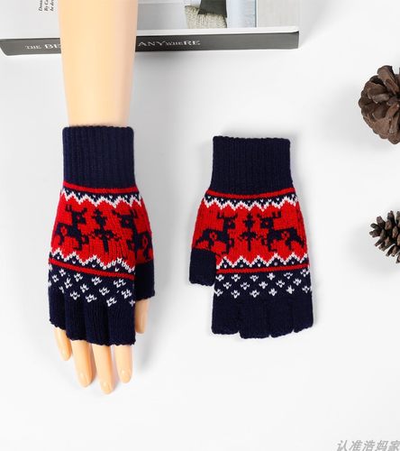 加厚学生韩版小鹿情侣半指手套