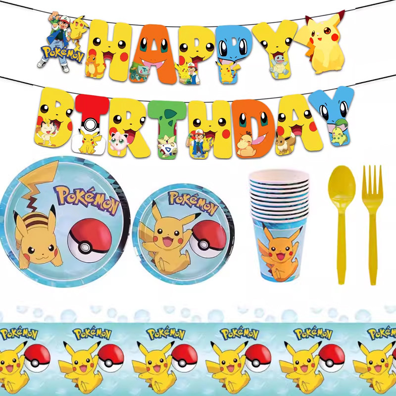 卡通可爱甜品台插旗蛋糕装饰甜品儿童派对餐具盘子宠物小精灵桌布