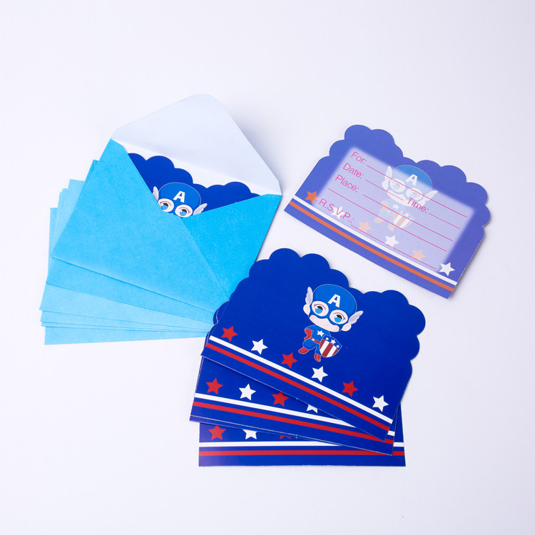 儿童生日派对用品创意卡通邀请卡 宝宝生日派对邀请卡请柬6个