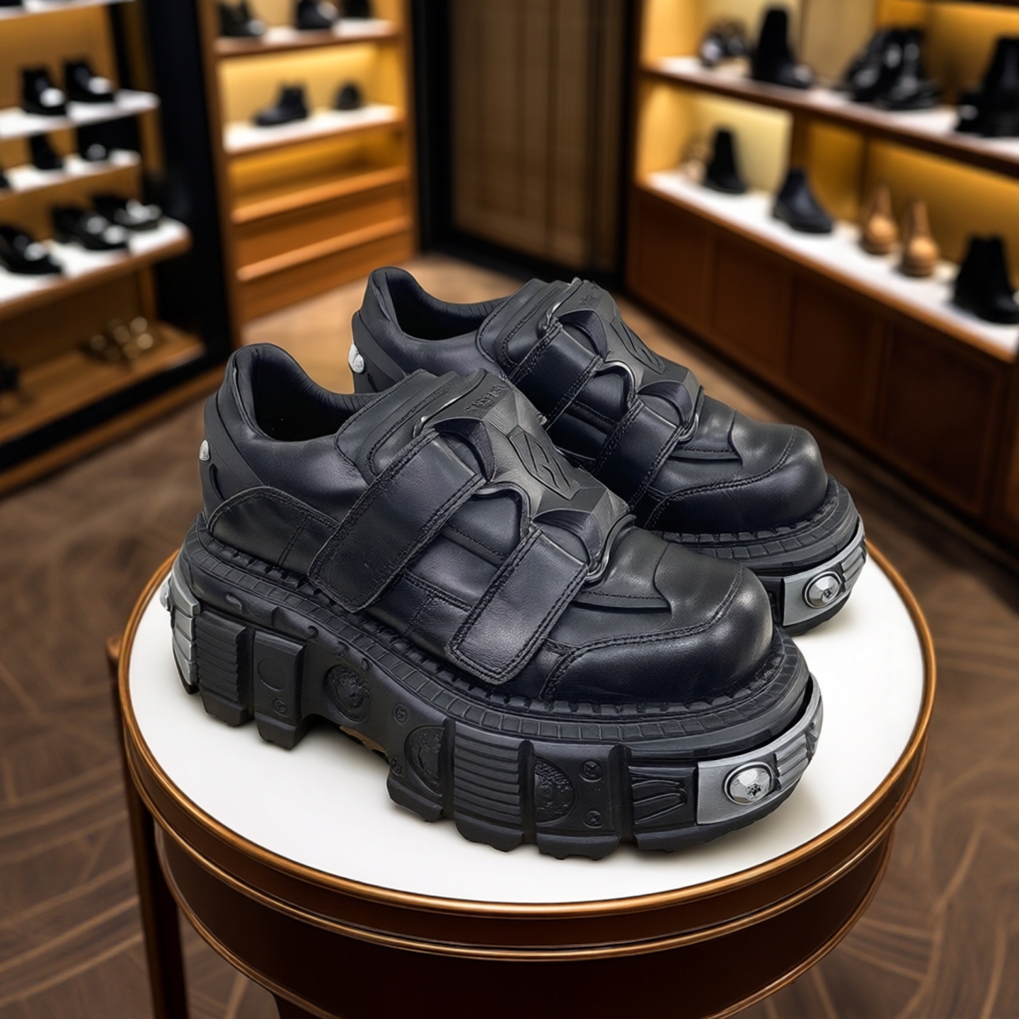 朋克风真皮坦克厚底魔术贴老爹鞋