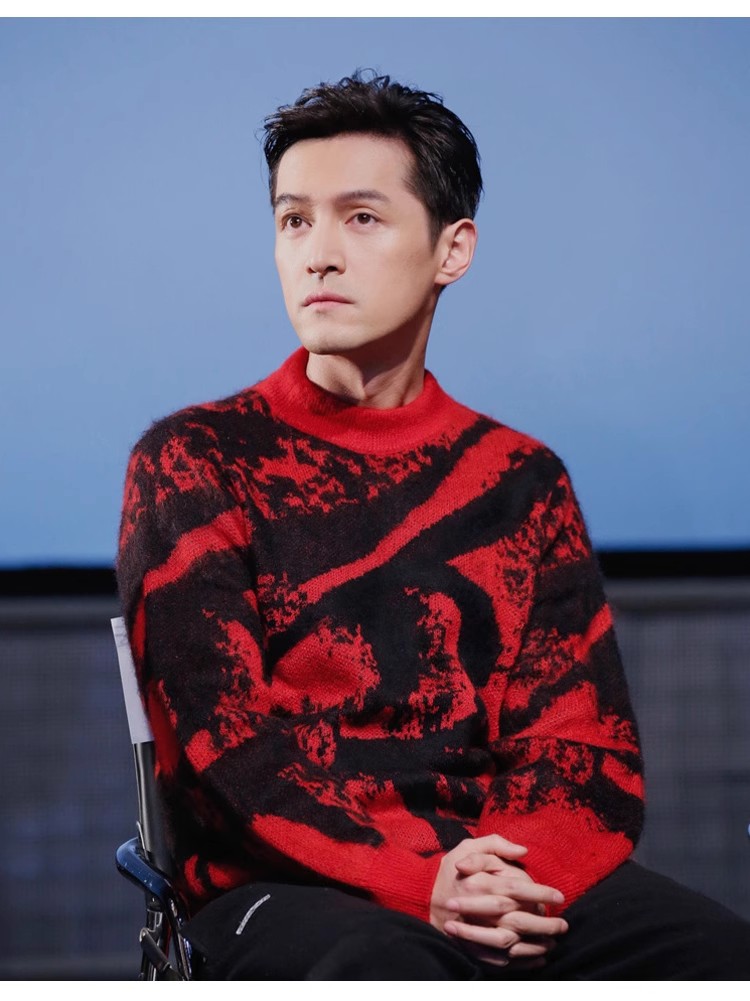 明星同款撞色新年男100纯羊毛衫加厚半高领羊绒针织打底毛衣红色