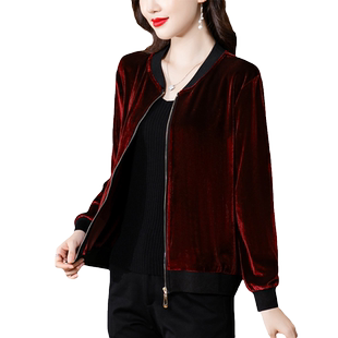 盈可人金丝绒棒球服2022秋新款百搭大码开衫上衣长袖短外套潮