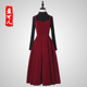 盈可人秋冬季 金丝绒订婚红色吊带连衣裙女赫本风气质背带裙