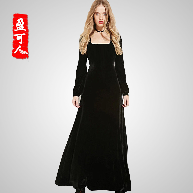 盈可人灯笼袖欧美风拖地年会礼服