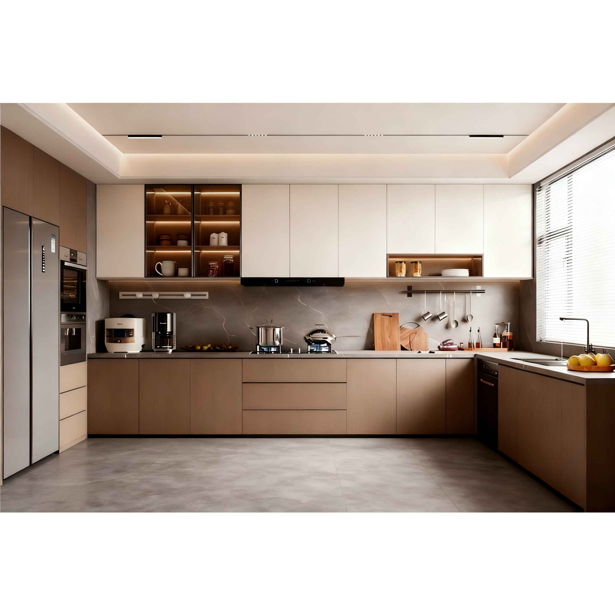 全不锈钢整体橱柜简约现代家用拉篮304台面防刮花主柜一体定制