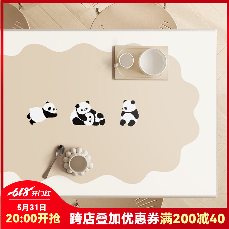 可爱熊猫革油免洗桌布长方形餐烫垫定