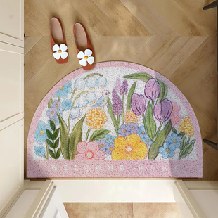 可爱兔子半圆门口丝圈脚垫防滑蹭沙门垫入户门地垫pvc卧室厨房垫