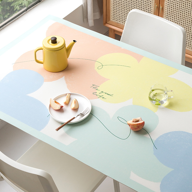 小清新黄色花朵皮桌布防水防油免洗皮革桌布长方形餐桌布茶几桌垫