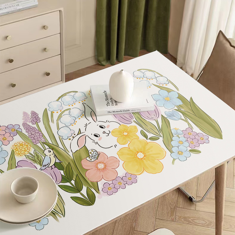 可爱兔子皮革桌垫防水防油餐桌布