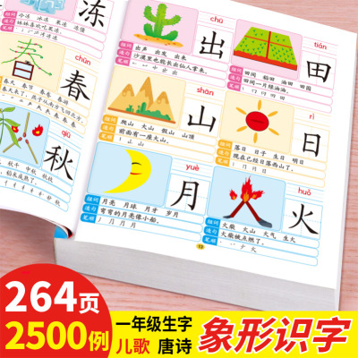 （幼儿园大小班童书看图识字2500例象形认字一年级早教认字2500个学前儿童识字大王彩色田字格拼音组词造句笔画