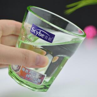 【6只装】喜碧创意耐热九角绿炫彩色玻璃茶水牛奶果汁饮料啤酒杯