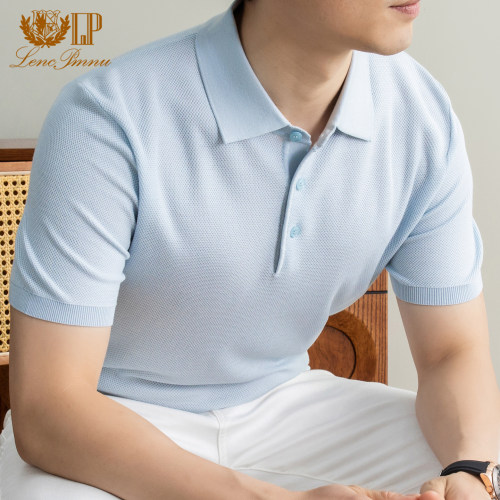 LP老钱风男士桑蚕丝短袖POLO衫