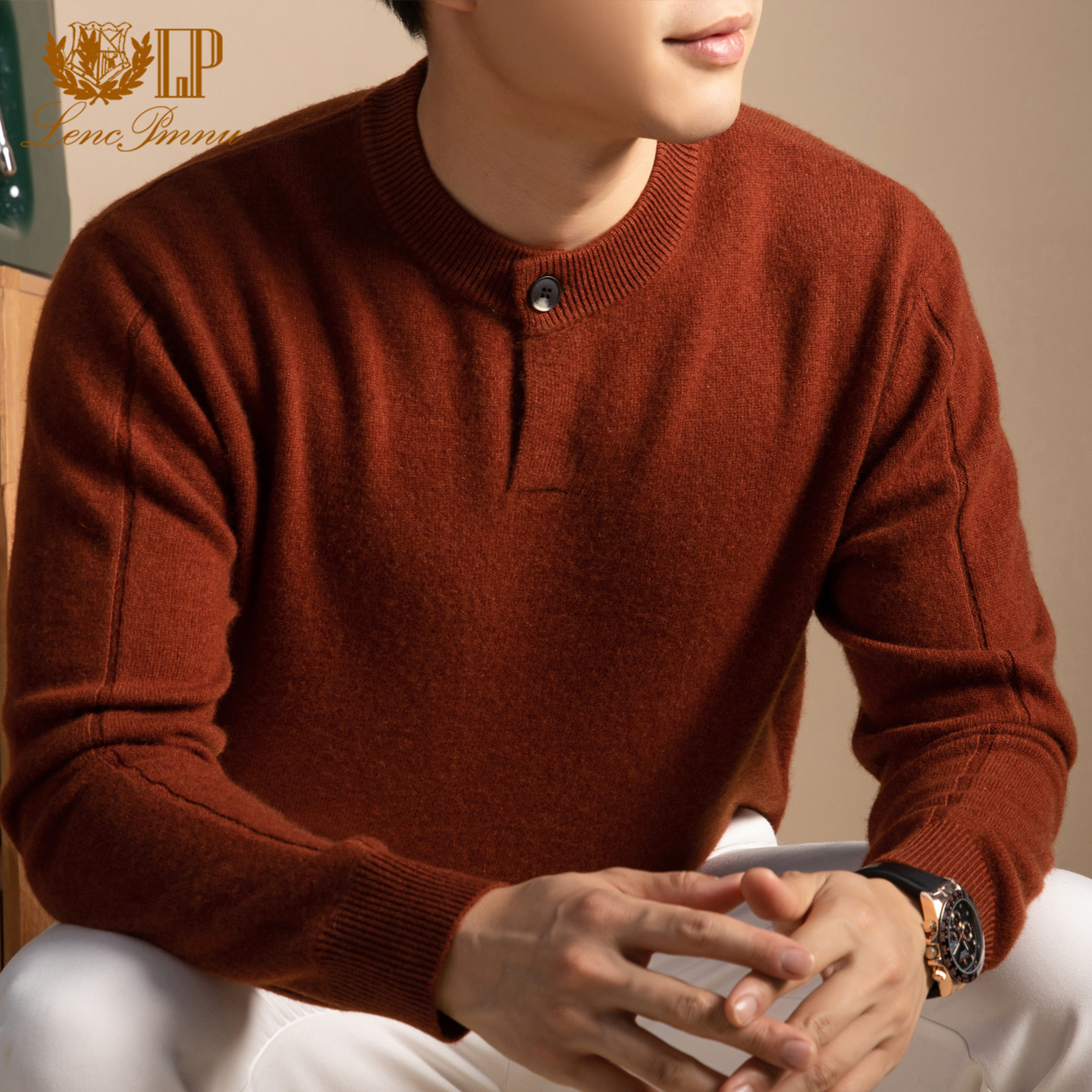 LP正品鄂尔多斯市产100%纯山羊绒衫男圆领一粒扣毛衣纯羊毛打底衫,男装,羊绒套衫,淘宝优惠券,粉丝福利购,淘宝优惠卷