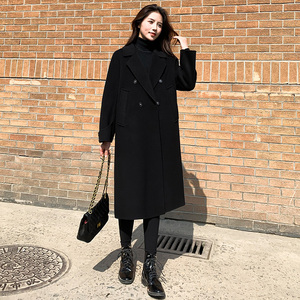 黑色双面羊绒大衣女2023年冬季新款韩版复古经典西装领羊毛呢外套