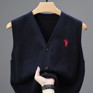 柏拉图保罗羊毛衫男背心V领无袖马甲厚款毛线衣针织开衫鸡心坎肩