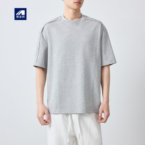 墨麦客美式拼接宽松短袖T恤