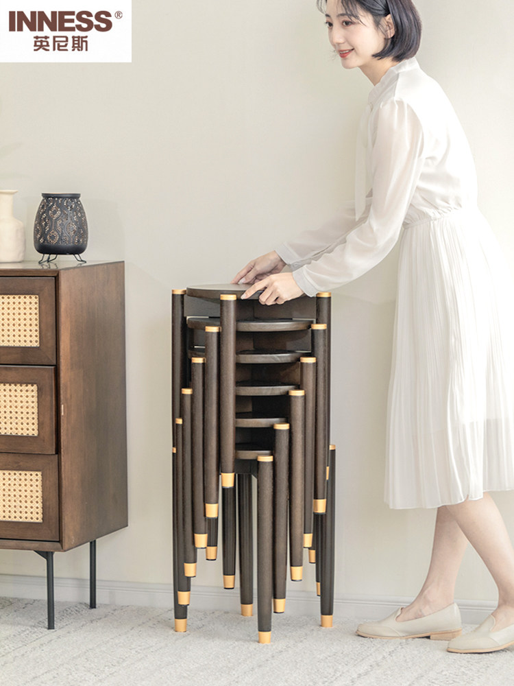 英尼斯 实木凳子椅子休闲圆凳客厅家用餐凳高凳简约小板凳可叠放