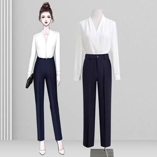 白色职业衬衫 洋气打底内搭v领上衣ol通勤工作服 女春秋高级感时尚