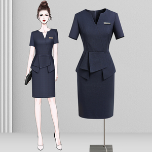 高端职业连衣裙女夏季气质收腰金店导购柜姐工装售楼部案场工作服