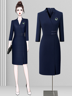 新中式国风工作服美容院前台接待工装职业连衣裙女秋季茶艺师服装