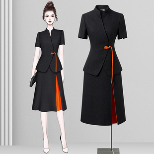 夏季职业西装套装女新中式国风礼仪接待工装高端茶楼会所工作服薄